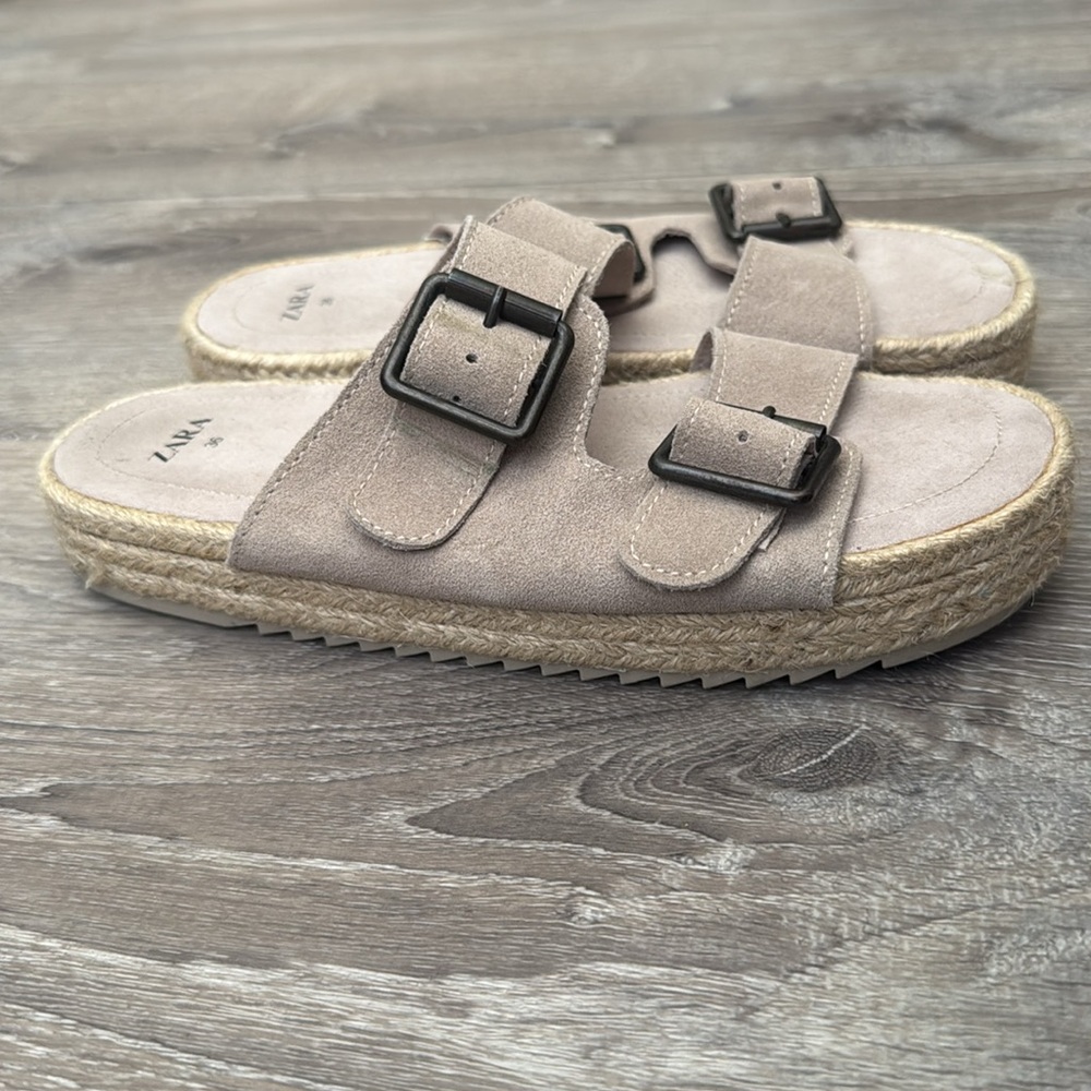 Zara Kids - Beige Suede Double Buckle Slides